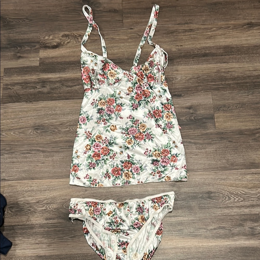 Petra Fashions Floral Chemise & Slip - Cream and Pink